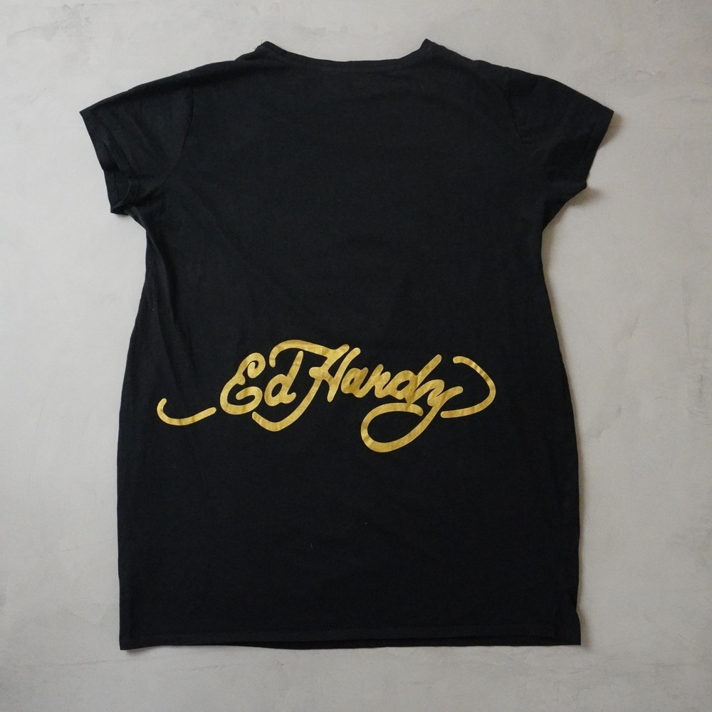 Ed Hardy Graphic T-Shirt 3X Womens Black Cross Heart Tattoo Y2K Style - Picture 2 of 8